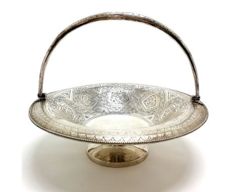 1870 Scottish silver basket with hand worked profuse decoration by William Marshall - 27cm diameter &amp; 663g ~ no obvious d