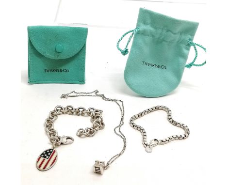 Tiffany silver bracelet (18cm long with stylised enamel USA flag tag) with pouch t/w Tiffany bracelet &amp; neckchain with a 