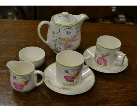 An Old Foley Fairyland seven piece doll's tea service.
