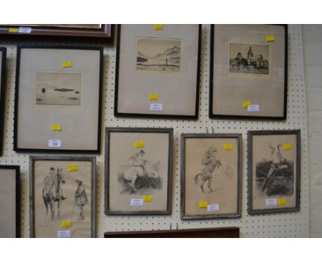 A set of six drypoint engravings, after Robert Houston and Gerald Burn, and four hunting prints after Lionel Edwards