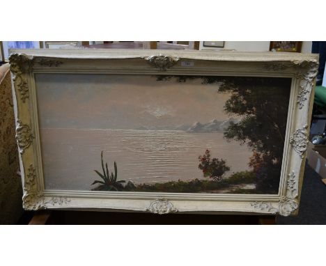 Oil on canvas, Mediterranean seascape, indistinctly signed