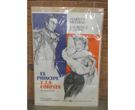 A Spanish 1950's film poster; Marilyn Monroe The Prince and The Showgirl, 27.5cm x 39cm 