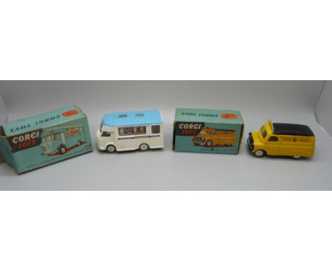 Two Corgi Toys, 408 Bedford Road Service Van and 413 Smith's Karrier Bantam Mobile Butchers Shop, both boxed, (413 box a/f) 