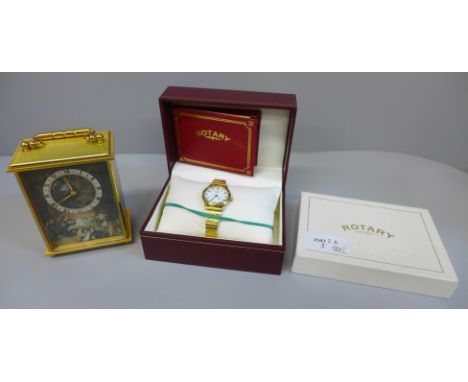 A lady's Rotary wristwatch, boxed and an Imhof brass 8-day mantel timepiece with decorative Regency dial 