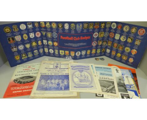 Football programmes; Leicester v Manchester United FA Cup Final 1963, 1950's and 1960's Tottenham Hotspur, and an Esso Footba