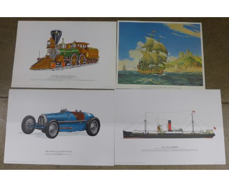 Nineteen original high resolution lithographic prints from 1970's including eleven first impressions; trains (Sir Winston Chu