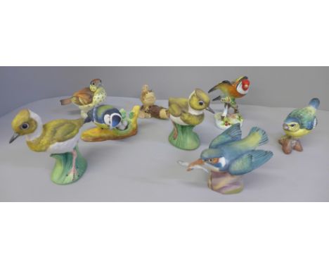 Eight bird figures including Royal Worcester, Adderley and J. Bromley Staffordshire 