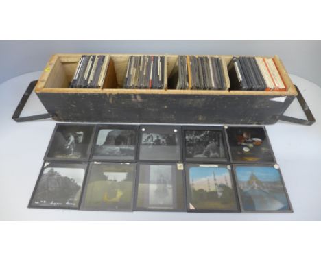A box of assorted magic lantern slides, approximately 90, circa 1910-30 