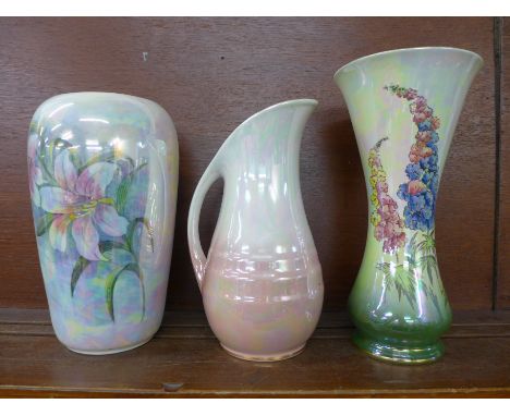 Two Royal Winton lustre vases and a pitcher 