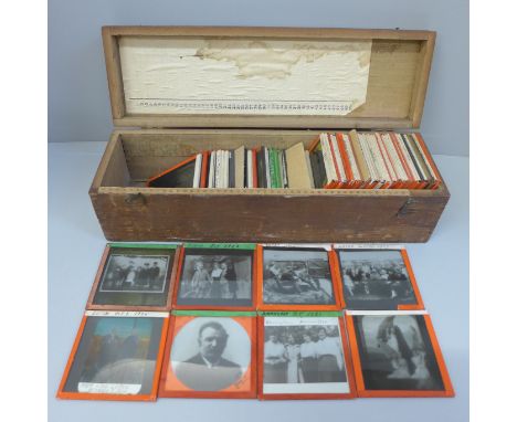 A box of approximately 65 magic lantern slides, family history, circa 1907-1930 