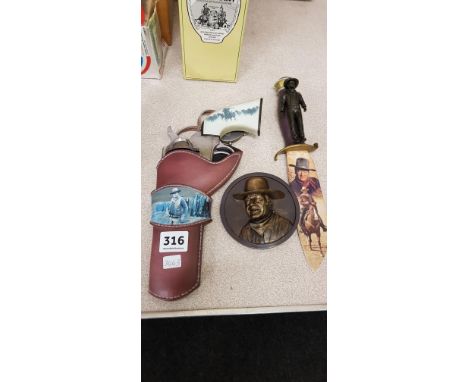 JOHN WAYNE KNIFE, GUN &amp; PORTRAIT WALL PLAQUES