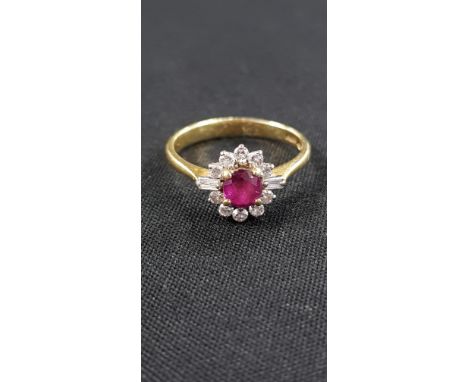 18 CARAT YELLOW GOLD DIAMOND &amp; RUBY RING