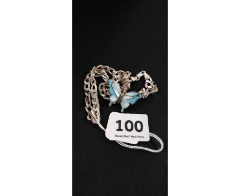 SILVER &amp; ENAMEL BUTTERFLY ON THICK SILVER CHAIN