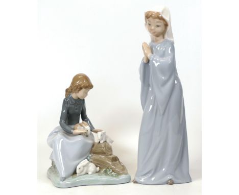 Nao Figures to include Young Girl Praying &amp; Girl with Rabbits, tallest 26.5cm(2)