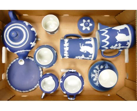 A Collection of Blue &amp; White Adams Jasperware including tea service &amp;, Cup &amp; Saucer Set, jugs etc 