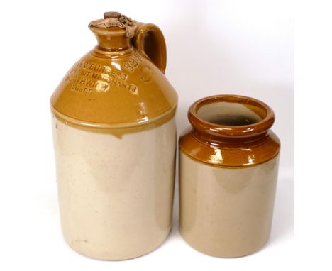 Large Ryle &amp; Burgess Northwich Advertising Flagon &amp; similar smaller item(2)