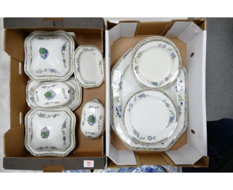 Copeland Spode Early Floral decorated Dinner ware to include Tureens, Sauce Boats, large platter &amp; plates(2 trays) 