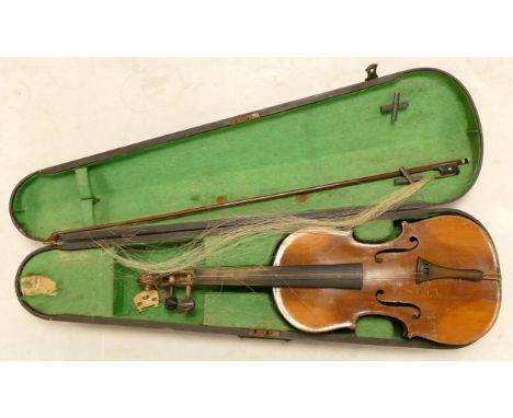 Vintage Wooden Cased Violin &amp; Bow 