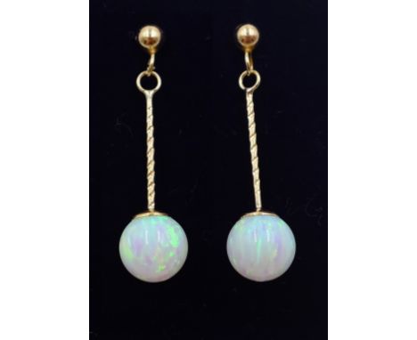 Pair of 9ct gold opal pendant earrings, stamped 375 Condition Report & Further Details Click here for further images, conditi