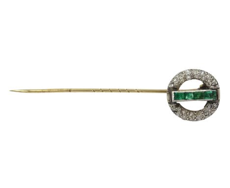 Early 20th century diamond and emerald stick pin 3.5gm terminal diameter 1.4cm Condition Report & Further Details Click here 