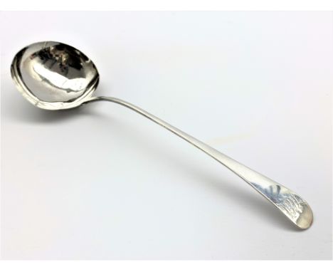 George III silver Old English pattern soup ladle engraved with a monogram London 1786 Maker Charles Hougham 3.8oz Condition R