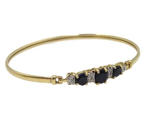 Gold sapphire and diamond bangle stamped 9K Condition Report & Further Details Approx 6gmClick here for further images, condi
