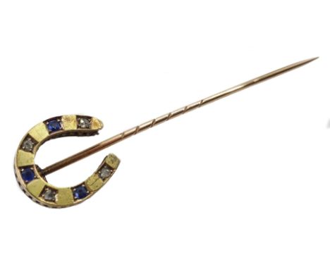 Early 20th century sapphire and diamond stick pin 2.48gm Condition Report & Further Details Click here for further images, co