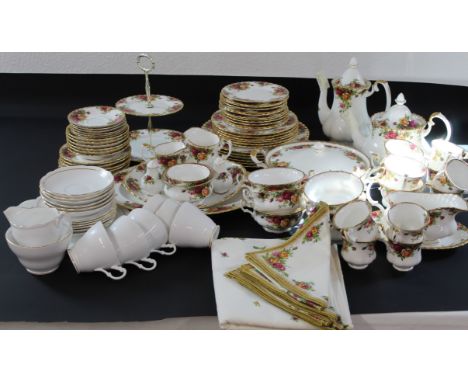 Royal Albert "Old Country Rose" part dinner / tea service, approx 75 pieces and a tablecloth and 6 napkins plus a selection o