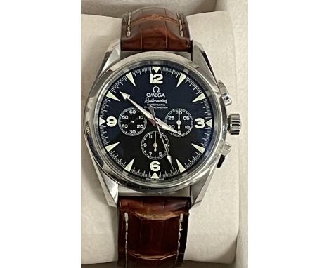 Omega Railmaster Aqua Terra Chronometer in a stainless steel case with illuminous hands, dagger batons &amp; Arabic numerals.