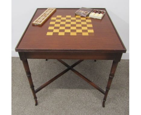 Glenister of High Wycombe games table with cribbage board and draughts pieces