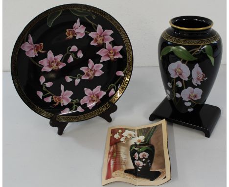 Franklin Mint "Vase of the Fragrant Orchid" and "Charger of the Graceful Orchid" by Makoto Miyagi