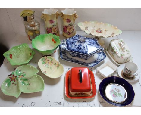 Selection of ceramics including 2 Carlton Ware dishes, Stafford hunting scene dish, cup and saucer, 2 Beswick green dishes, p