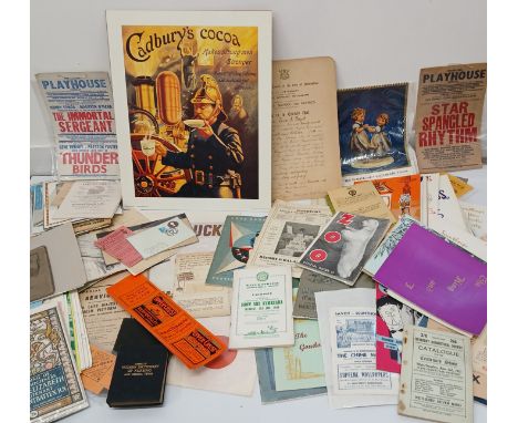 Large selection of ephemera including Upper Crust Tobacco labels, Rowntrees Coronation gift book, posters for The Picture Pla