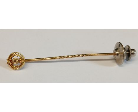 15ct gold diamond set stick pin (pin tests as 9ct) 1.3g&nbsp;