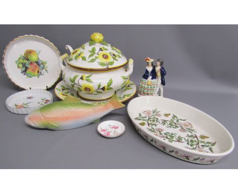 Olaria De Alcora soup tureen ladle and plate, Caugant fish pate dish, Port Merion large (40cm) oval dish, Ashley Ceramics and