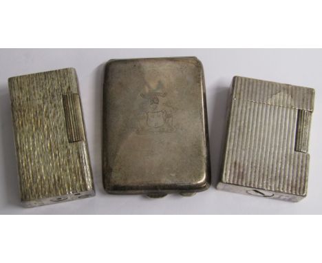 St Dupont silver plated cigarette lighter 1L4BU50 and small Harrison &amp; Hipwood Birmingham silver 1927 case emblem to fron