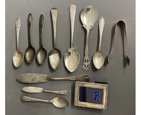Silver spoons, butter knives, sugar bow &amp; a miniture picture frame (weight of silver cutlery 5.9 ozt)