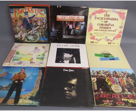 12" vinyl LP records includes - Beatles Sgt Peppers Lonely Hearts &amp; At The Hollywood Bowl, Elton John, Status Quo, Max By