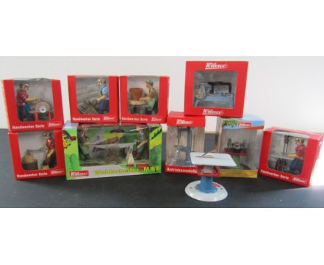 Collection of Wilesco steam powered tools and workman/ handerwerker serie. Includes M87- wooderworker, M53- circle saw, M60- 