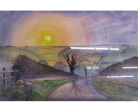 David Cuppleditch signed watercolour and pastel 'Sunrise over the Lincolnshire Wolds' signed and dated 92 to lower right&nbsp