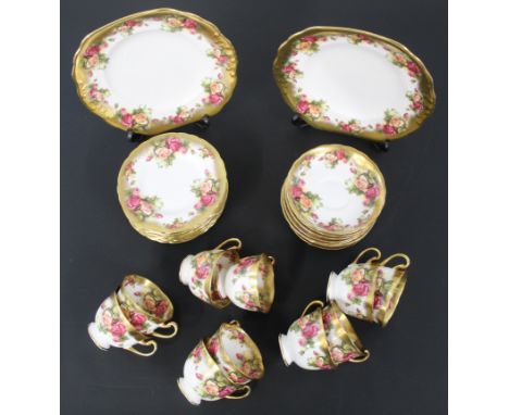 Royal Chelsea - Golden Rose, part tea set comprising 2 x large cake/sandwich plates, 12 x side plates, 12 x saucers, 10 x tea