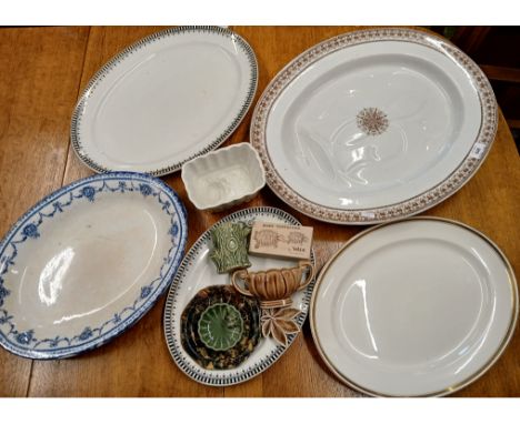 5 x large meat plates of various design and sizes, ceramic jelly mould, teapot stand, 5 pieces of Wade