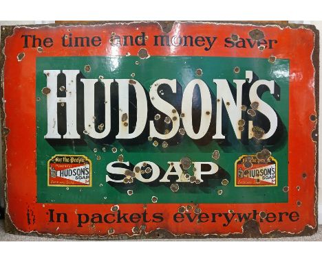 Enamel advertising sign "Hudson's Soap" 92cm w x 60cm h