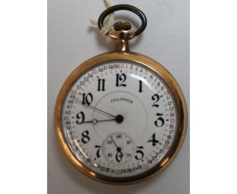 Gold plated open face pocket watch "Illinois" with a Montgomery dial - runs intermittently