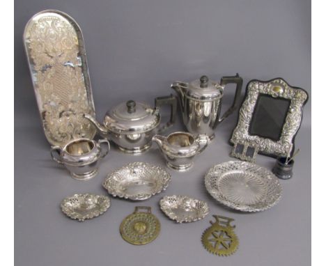 Silver plate includes Harrison Brothers and Howson teapot, water pot, milk jug and sugar bowl, Viners tray, bon-bon dishes, p
