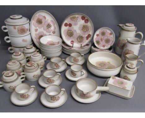 Denby Gypsy 6 dinner plates 26cm, 6 side plates 17cm, fruit bowl, 6 bowls, coffee pot, 2 jugs, sugar bowl with cover, butter 