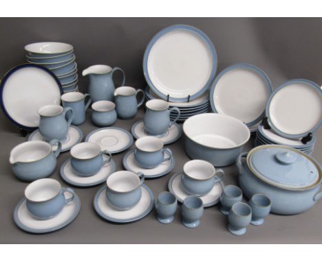 Denby Blue Colonial 7 dinner plates 26cm, 3 salad plates 21.5cm, 9 side plates 17.5cm, 11 bowls, serving dish, tureen, 5 egg 