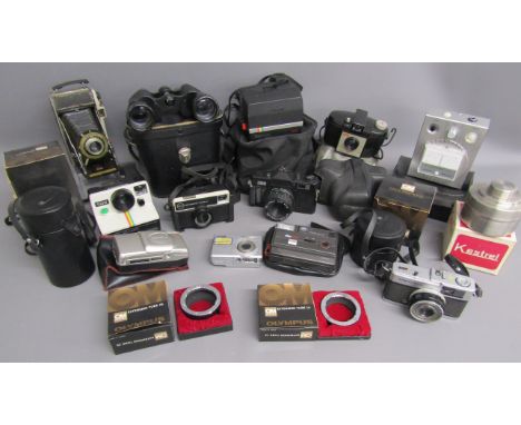 Cameras, lens cases, extension tubes and binoculars includes Kodak Junior II &amp; 127, polaroid land and 635, Sony cyber-sho