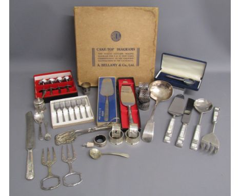 Abcol A.Bellamy cake-top diagrams and silver plate includes Konge server, cake and salad set with mother of pearl inlay, ladl
