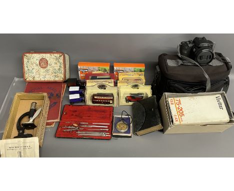 2 stamp albums, student microscope, Lumix digital camera &amp; a Vivitar lens, diecast cars etc